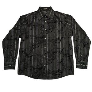 Eighty Eight Platinum Mens Sz Small Button Up Shirt Black Paisley White Stripes